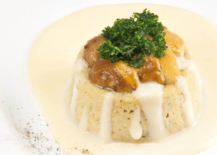 Tartaleta de setas porcini con crema de 4 quesos